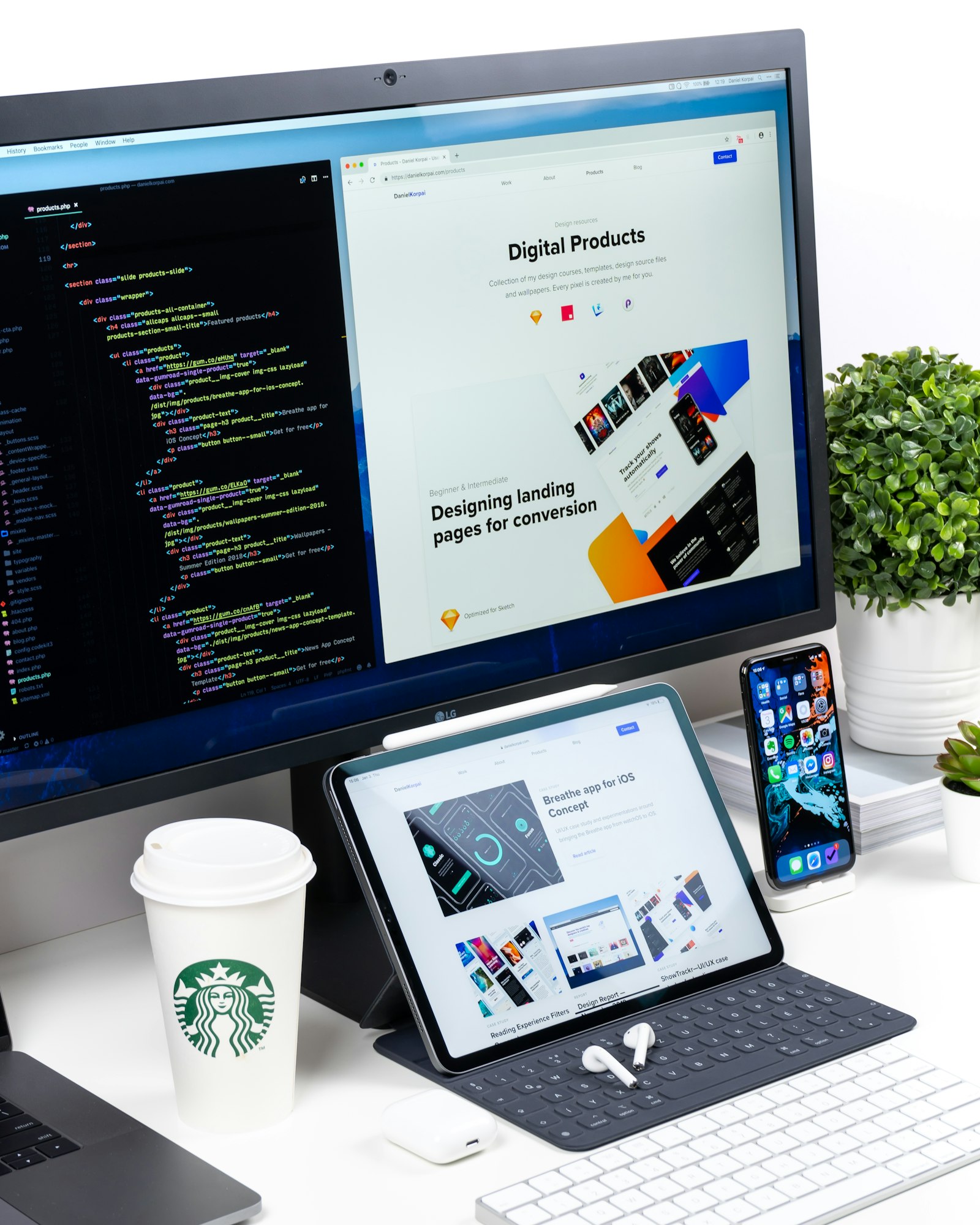 Designer working with digital website products on a monitor